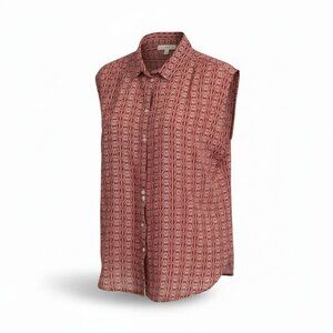 Loft Boho Geometric Print Button Down Shirt XL Red White